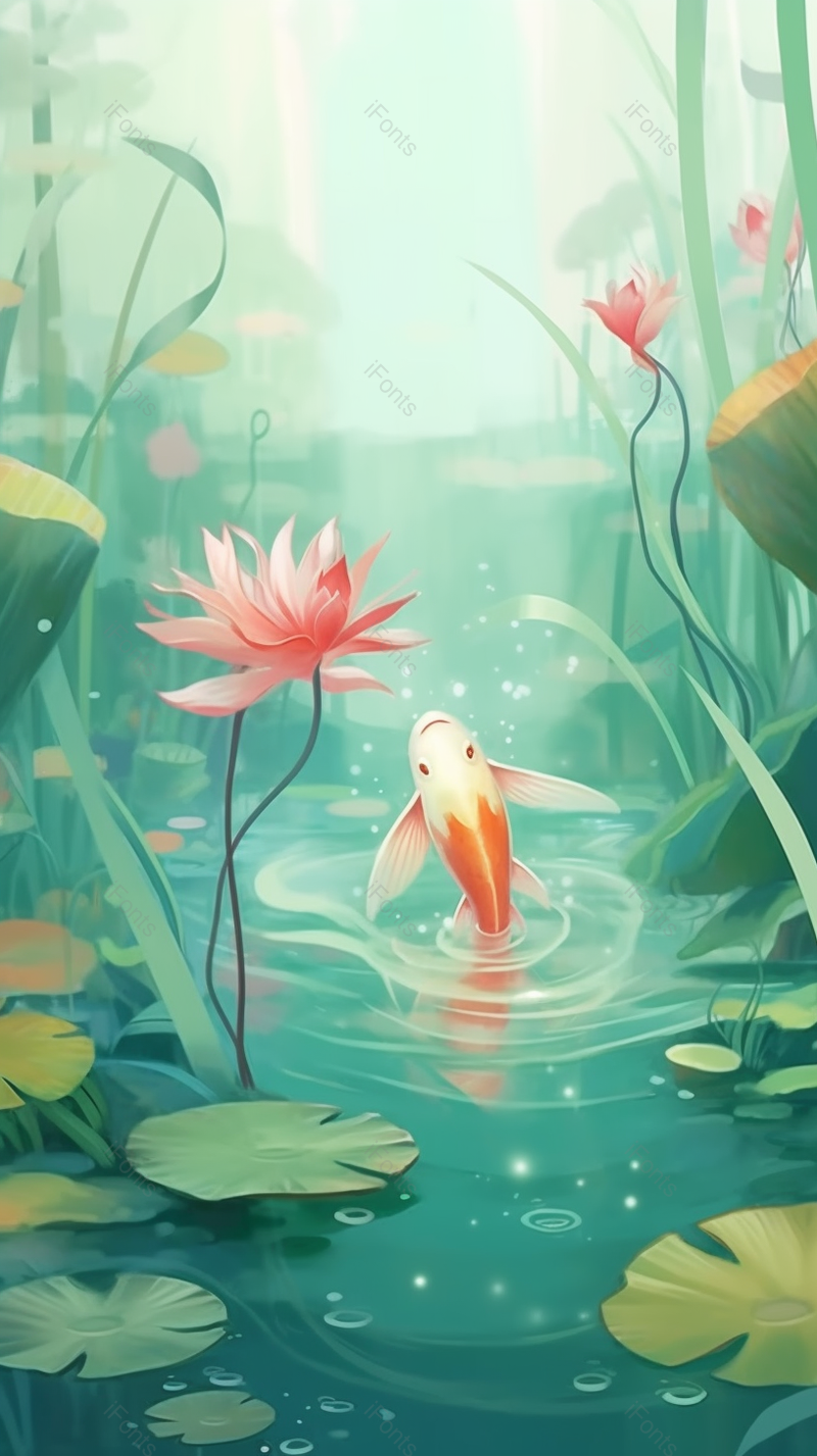 立夏鱼大暑荷叶节气插画背景海报,插画/手绘图,插画/手绘图库,插画/手绘图下载,插画/手绘